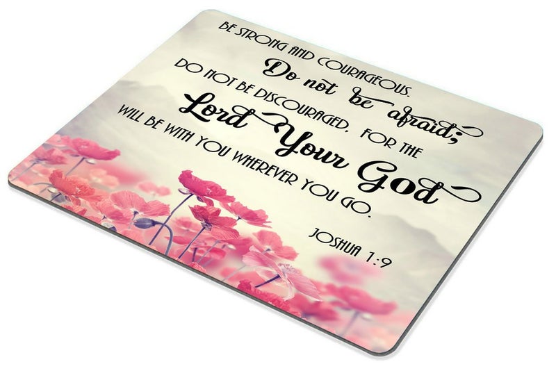 Smooffly Gaming Mouse Pad Custom, Christian Bible Verses Scripture Quotes Joshua-1-9 Pink Flowers Art - Be Strong and Courageous God Be with You - Image 3